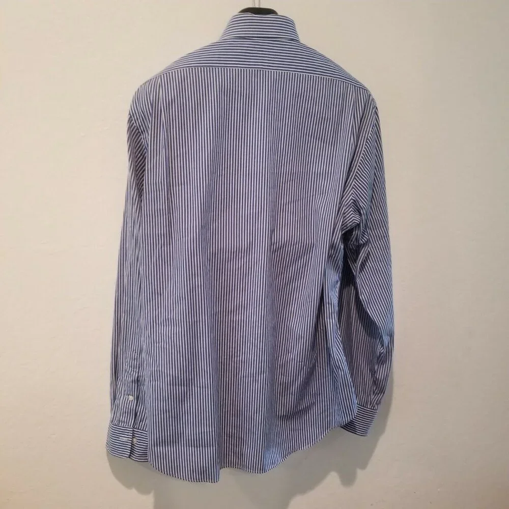 Polo Ralph Lauren Mens Dress Shirt Button Down Long Sleeve Size 17 Striped Blue